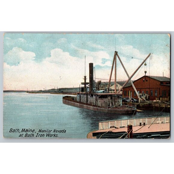 Postcard Unposted Maine Undivided Bath Monitor Nevada at Bath Iron Works #710 - Picture 1 of 2